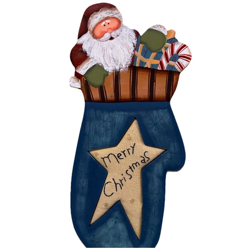 Festive Tole Painted Santa Christmas Stocking Wall Decor